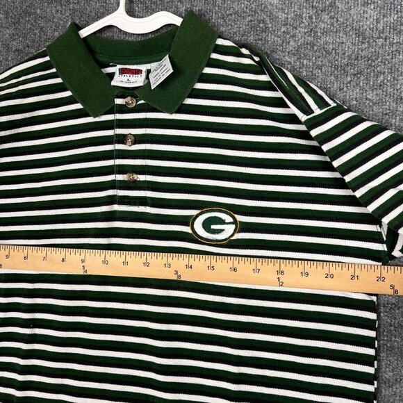Vintage 90s Striped Green Bay Packers Men's Short Sleeve Polo Shirt L - Picture 4 of 6